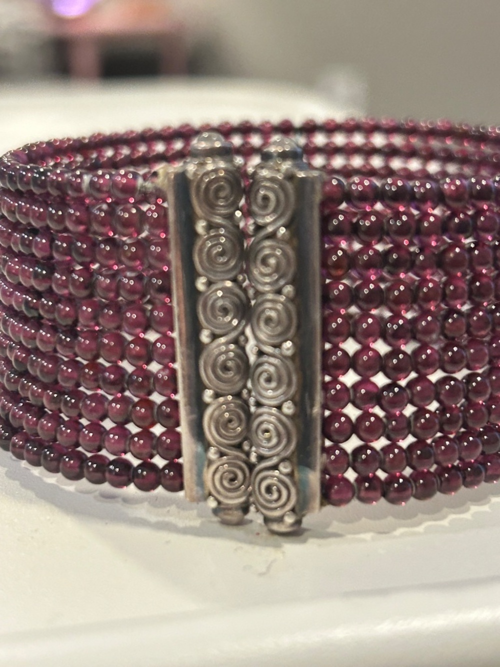 Sajen Sterling Silver and Ten Strand Garnett Cuff Bracelet - Picture 5 of 8